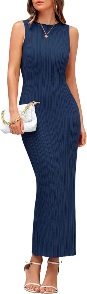 PRETTYGARDEN Women's 2025 Summer Casual Maxi Dresses Ribbed Knit Sleeveless Bodycon Elegant Going Out Beach Vacation Clothes