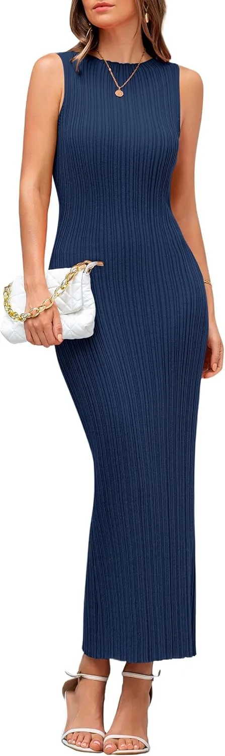 PRETTYGARDEN Women's 2025 Summer Casual Maxi Dresses Ribbed Knit Sleeveless Bodycon Elegant Going Out Beach Vacation Clothes