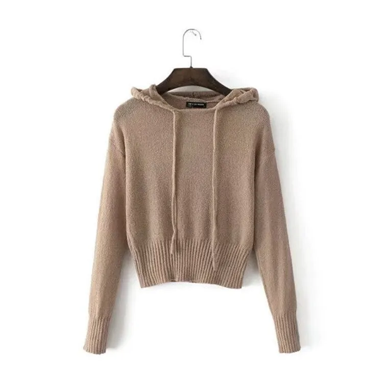 Pure Color Hood Long Sleeves Scoop Hooded Sweater