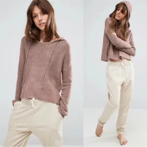 Pure Color Hood Long Sleeves Scoop Hooded Sweater
