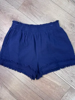 "Navy Layered" Distressed Gauze Shorts