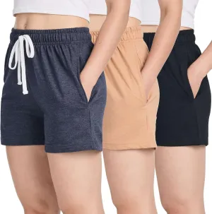 Real Essentials 3 Pack: Womens Cotton French Terry Shorts Pockets - Casual Athletic Lounge (Available in Plus)