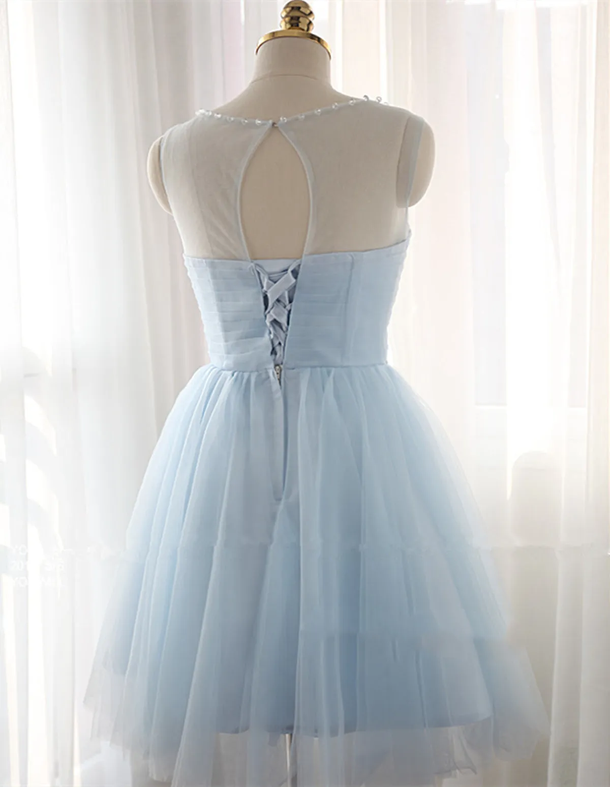 Round Neck Short Blue Prom Dresses, Short Blue Graduation Dresses, Homecoming Dresses, Blue Bridesmaid Dresses