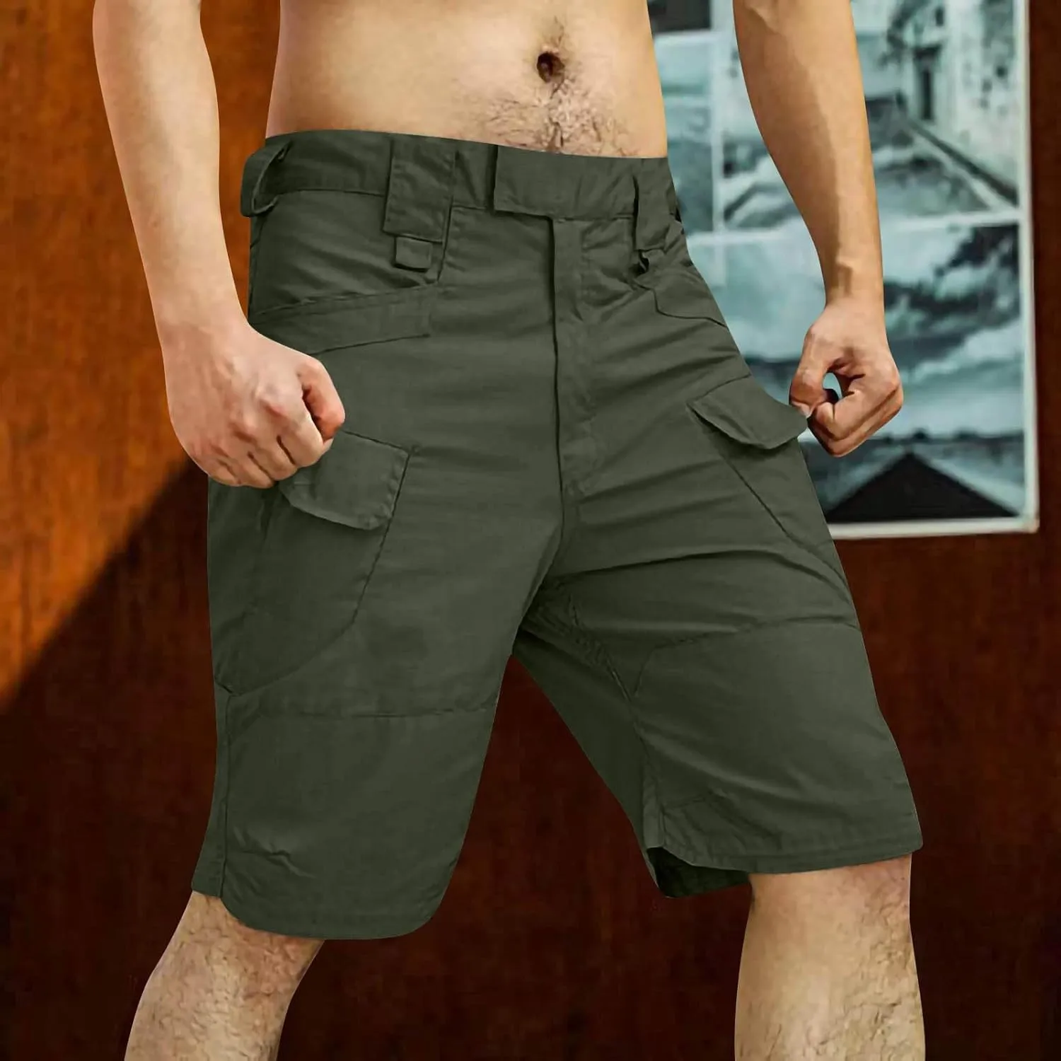 RTRDE Men's Casual Outdoor Shorts Elastic Waist Lightweight Water Resistant Quick Dry Fishing Hiking Shorts, S-5XL