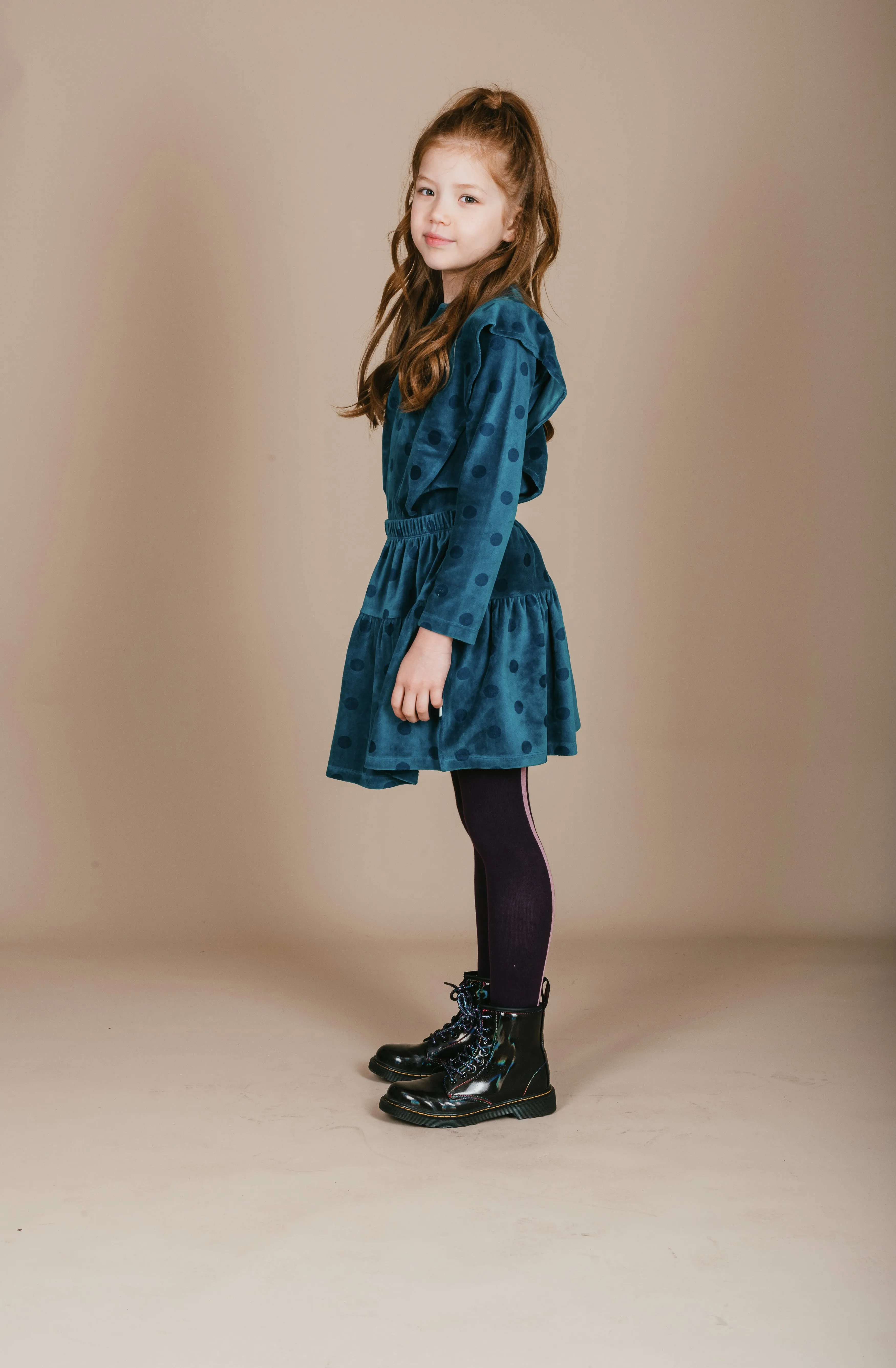 Ruffle Sweater Velour | Dots AOP