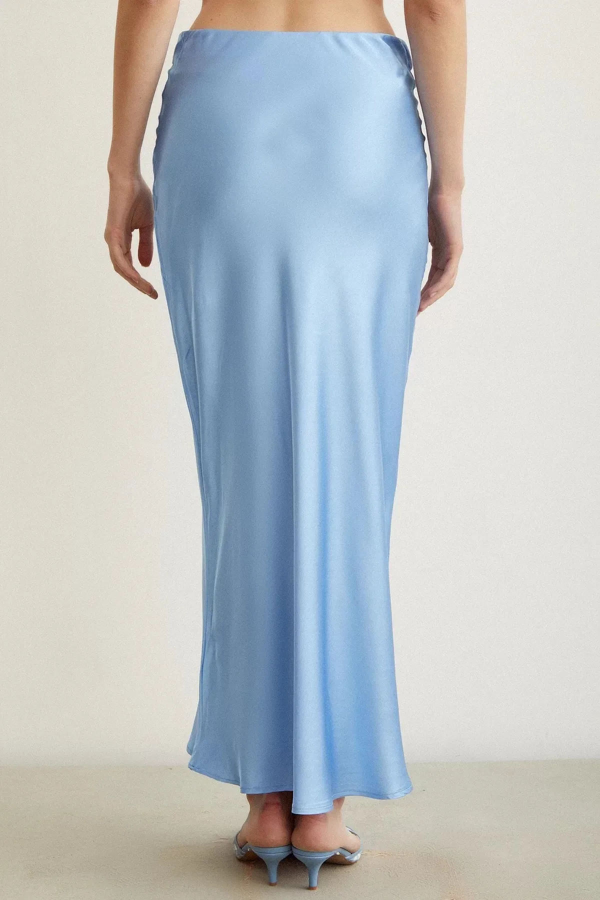 Satin Flared Skirt - Light Blue
