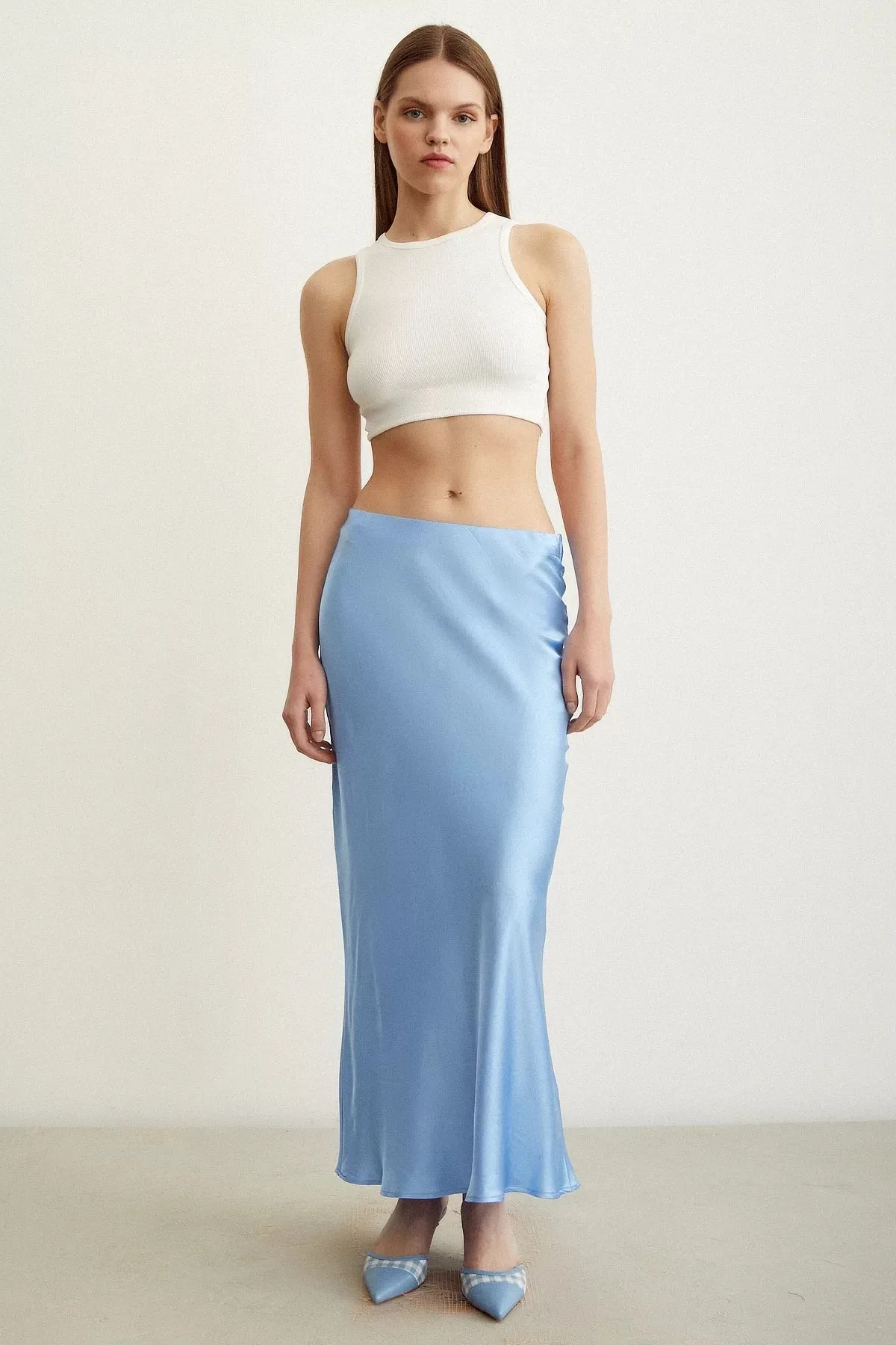 Satin Flared Skirt - Light Blue