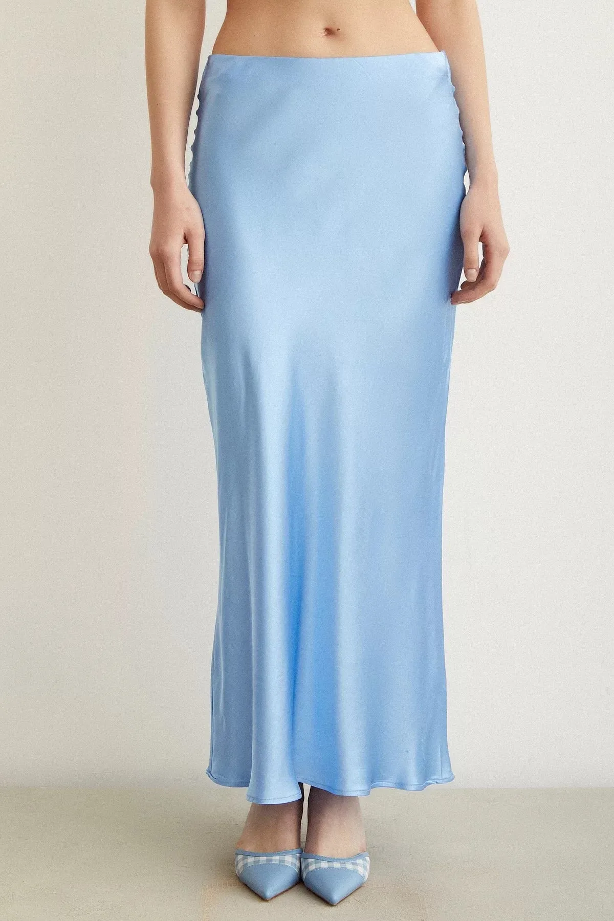 Satin Flared Skirt - Light Blue