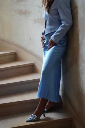 Satin Flared Skirt - Light Blue