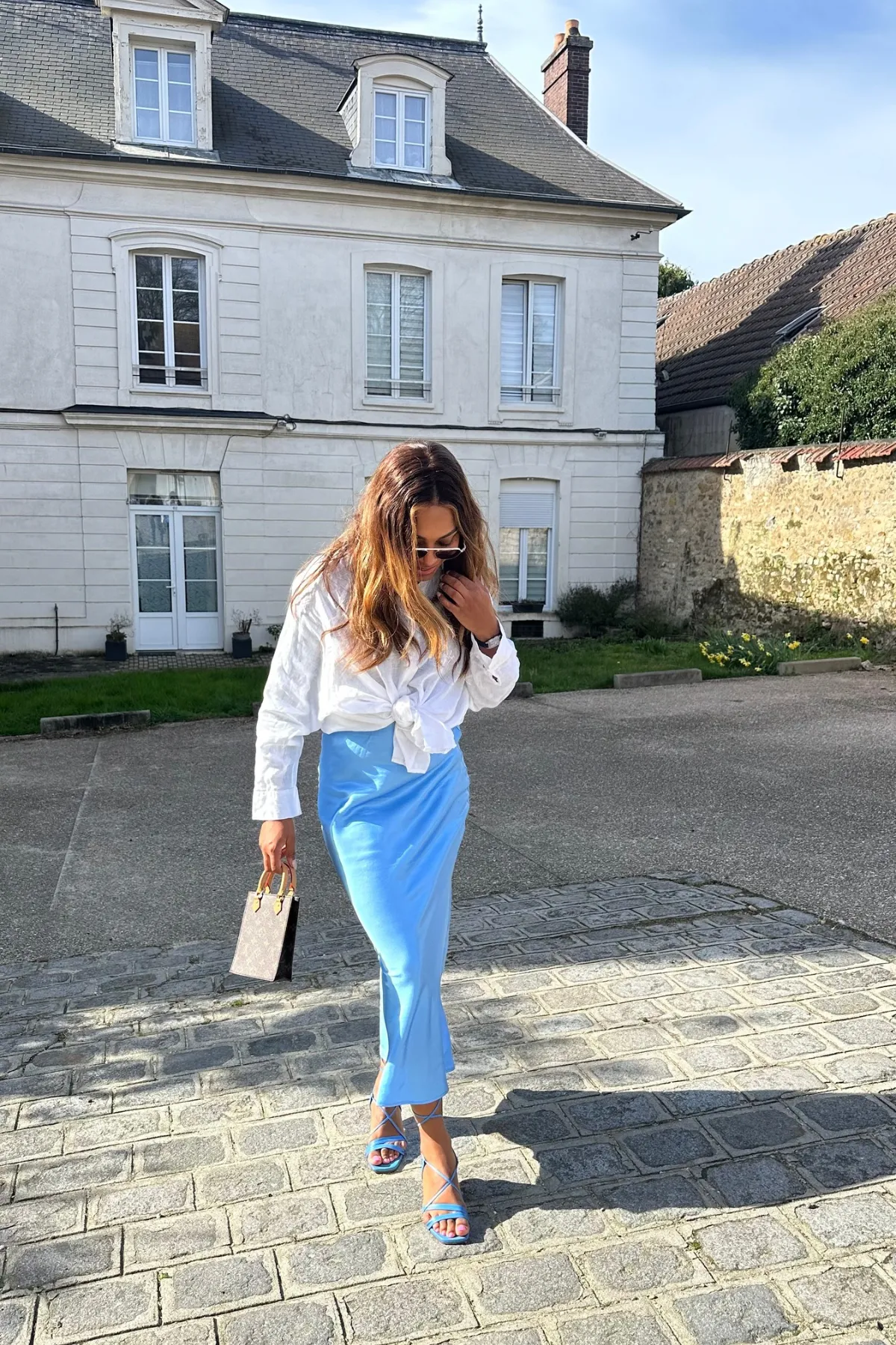 Satin Flared Skirt - Light Blue