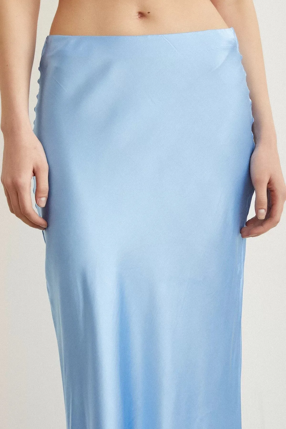 Satin Flared Skirt - Light Blue