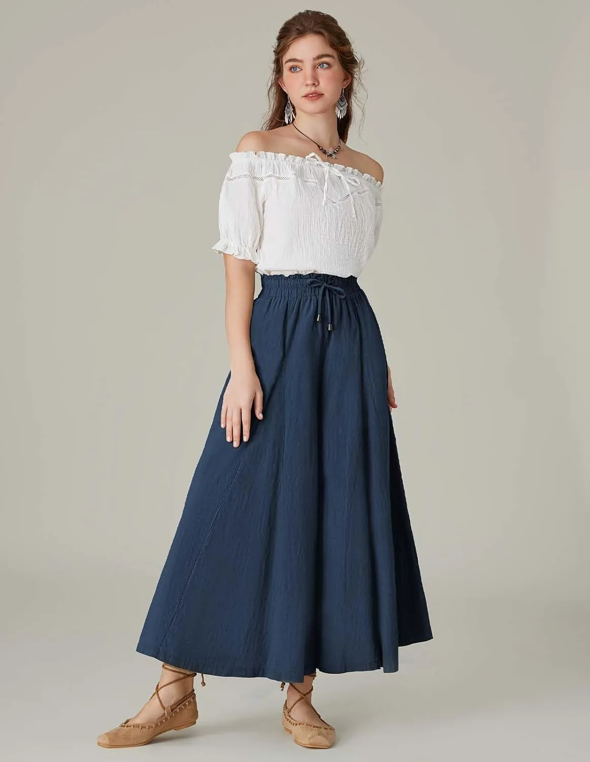 Scarlet Darkness Women Wide Leg Pants High Waist Linen Casual Loose Lounge Trousers with Pockets