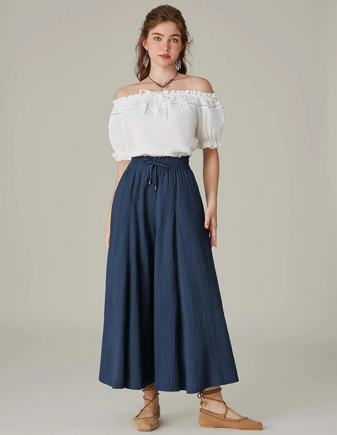 Scarlet Darkness Women Wide Leg Pants High Waist Linen Casual Loose Lounge Trousers with Pockets