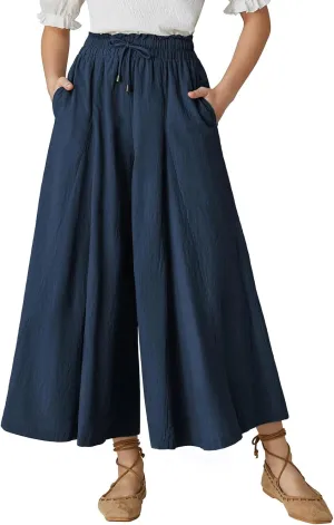 Scarlet Darkness Women Wide Leg Pants High Waist Linen Casual Loose Lounge Trousers with Pockets