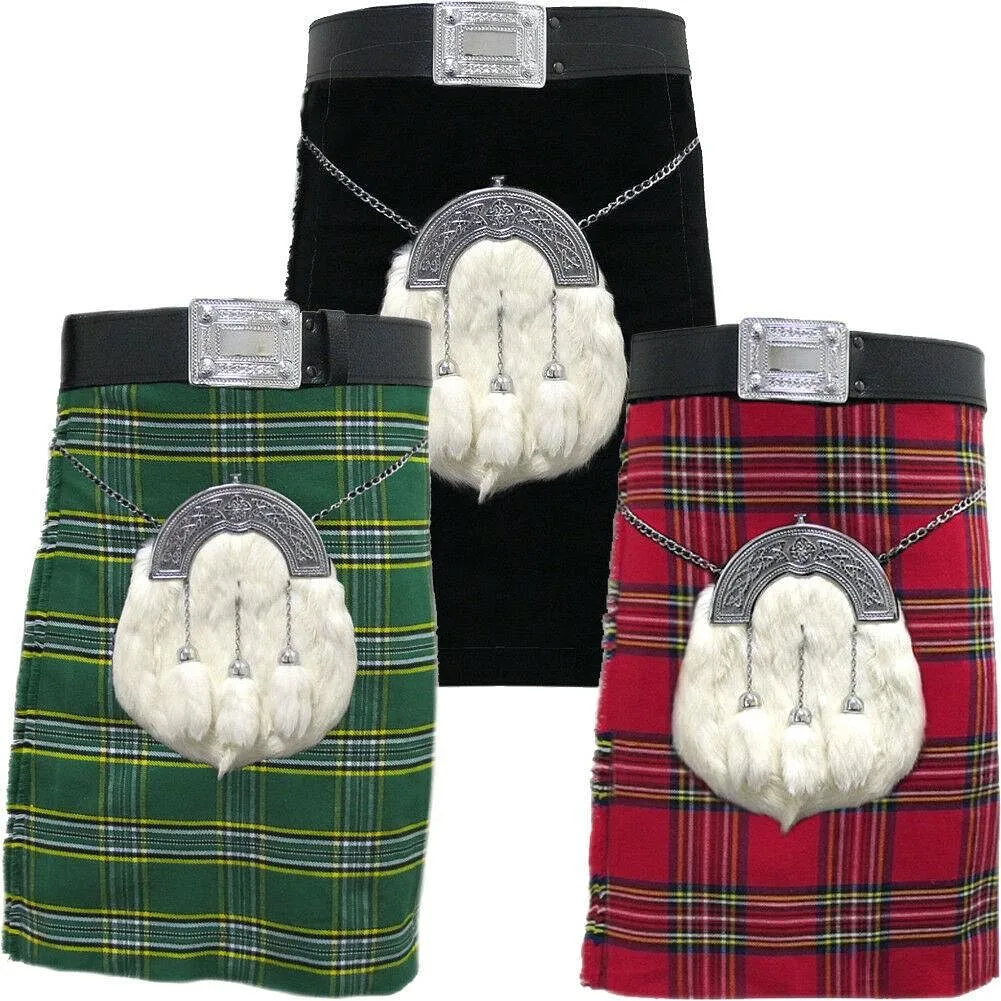 Scottish Men's Kilt Outfits  Professional 8 Yard Tartan Traditional  Highland Dress Tartan Kilt  Set.
