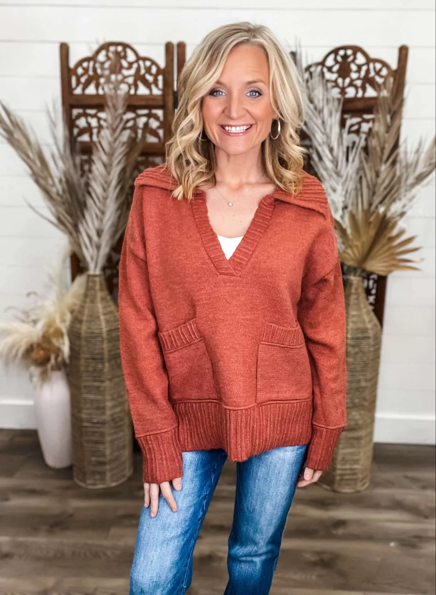 See What Happens Collared Sweater - Marsala ( was 48.90)