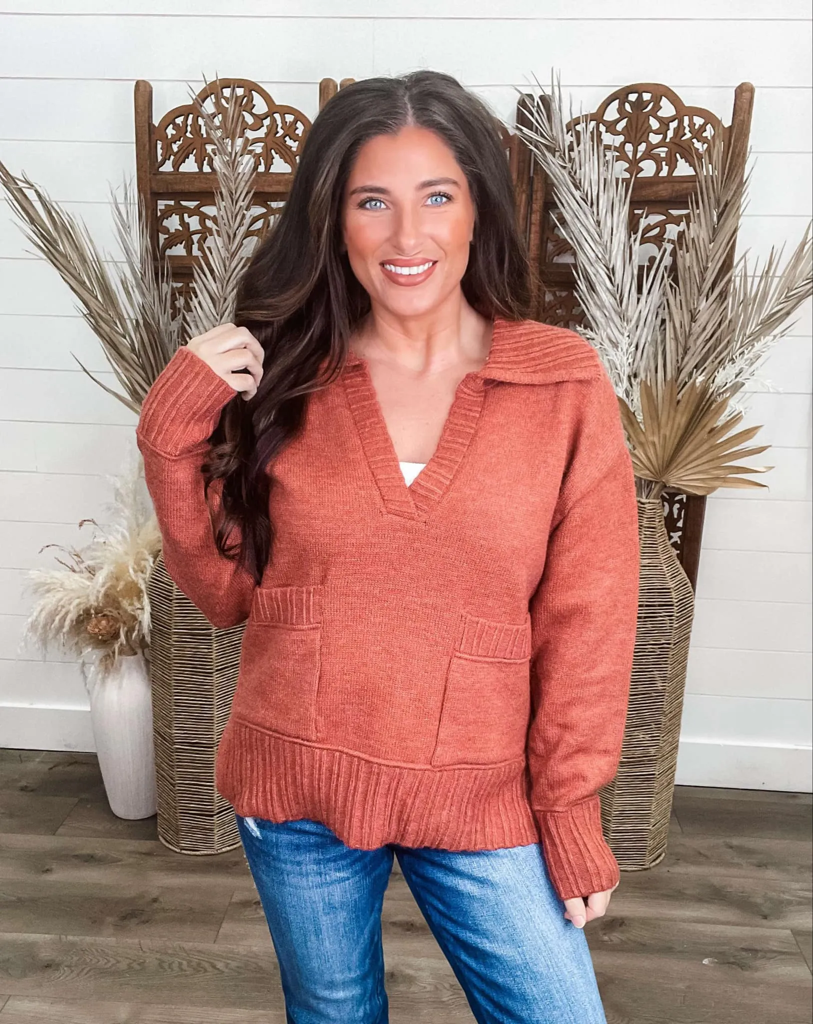 See What Happens Collared Sweater - Marsala ( was 48.90)