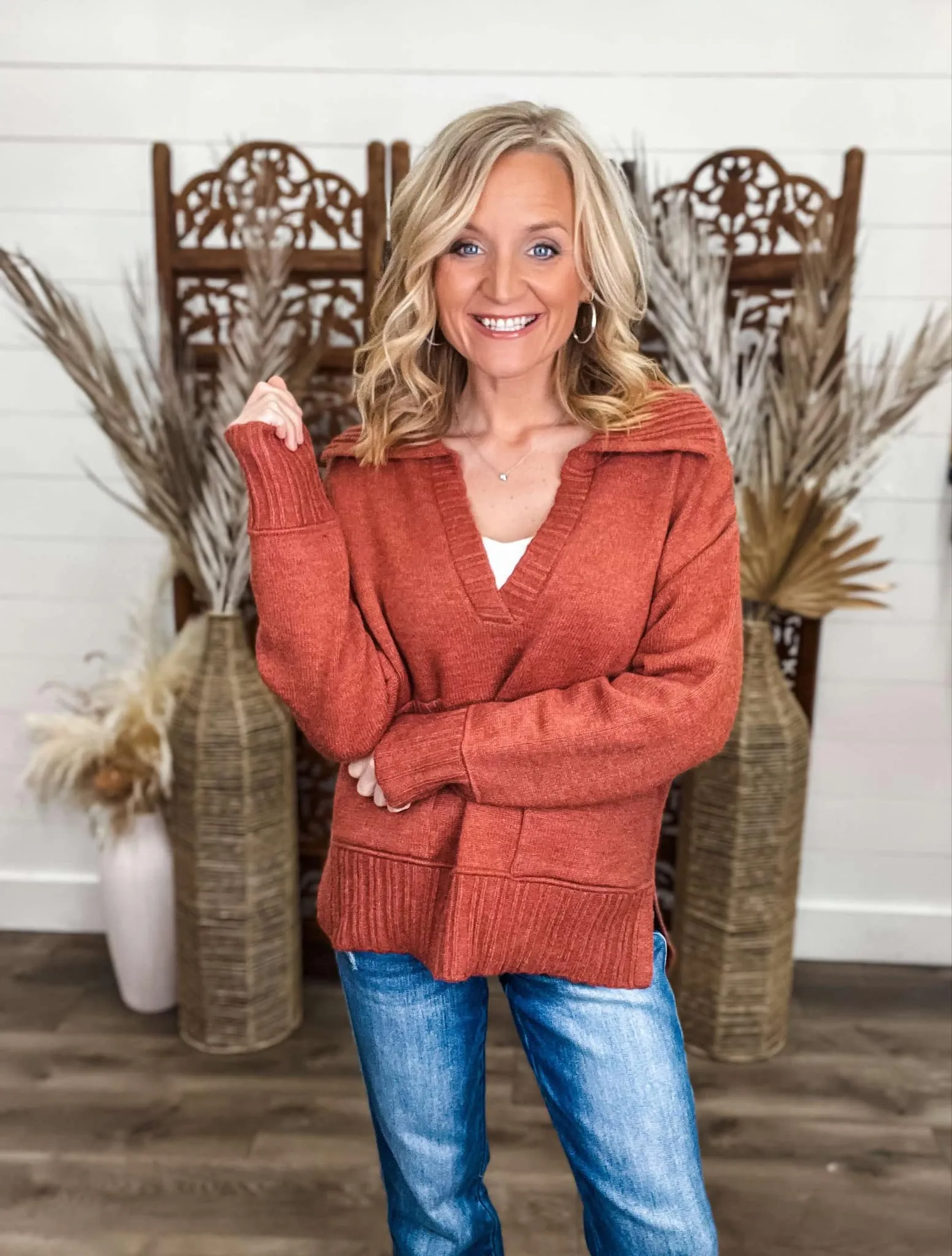 See What Happens Collared Sweater - Marsala ( was 48.90)