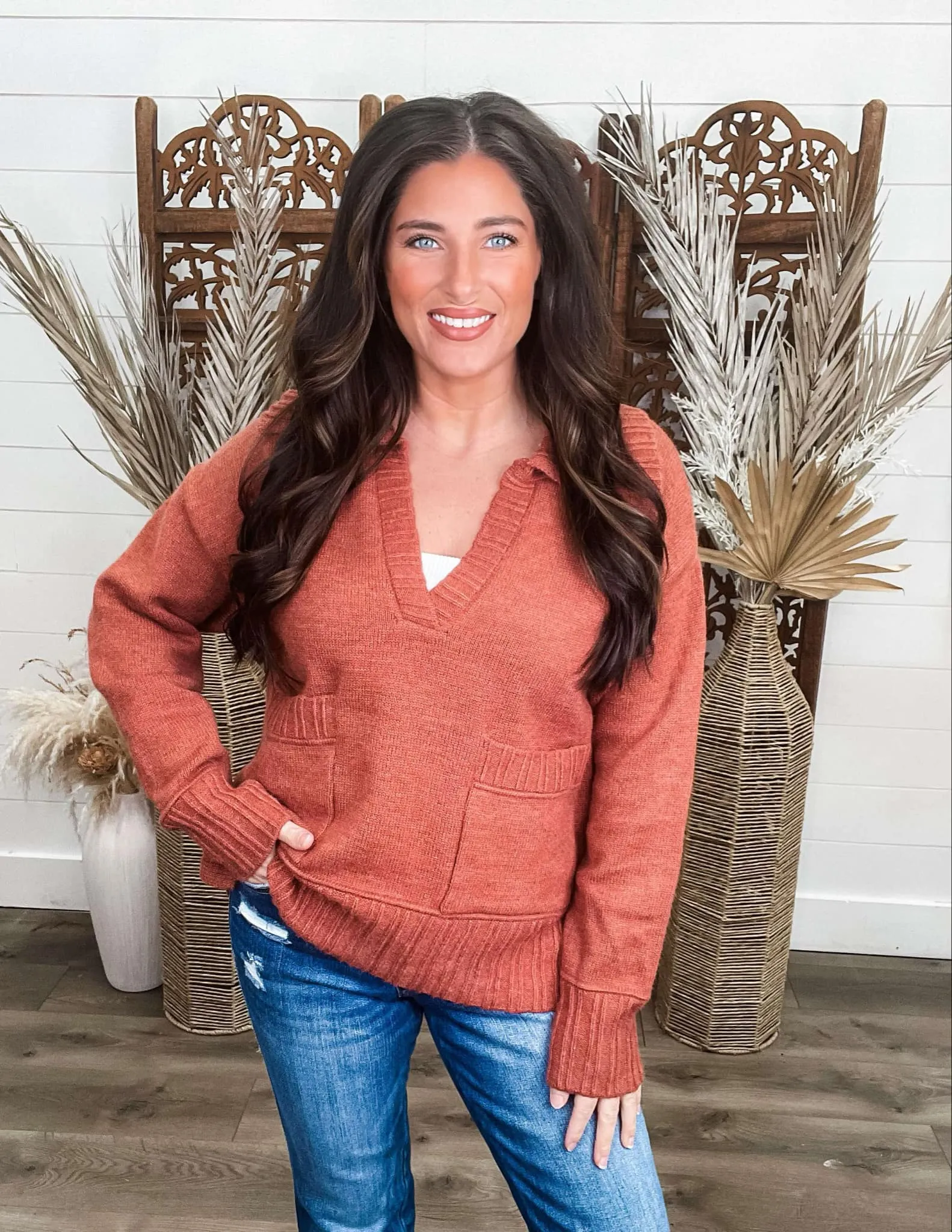See What Happens Collared Sweater - Marsala ( was 48.90)