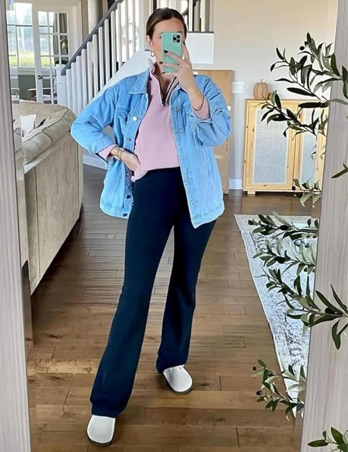SeekMe Women's Oversized Jean Jacket Plus Size Button Down Washed Mid Long Denim Jacket
