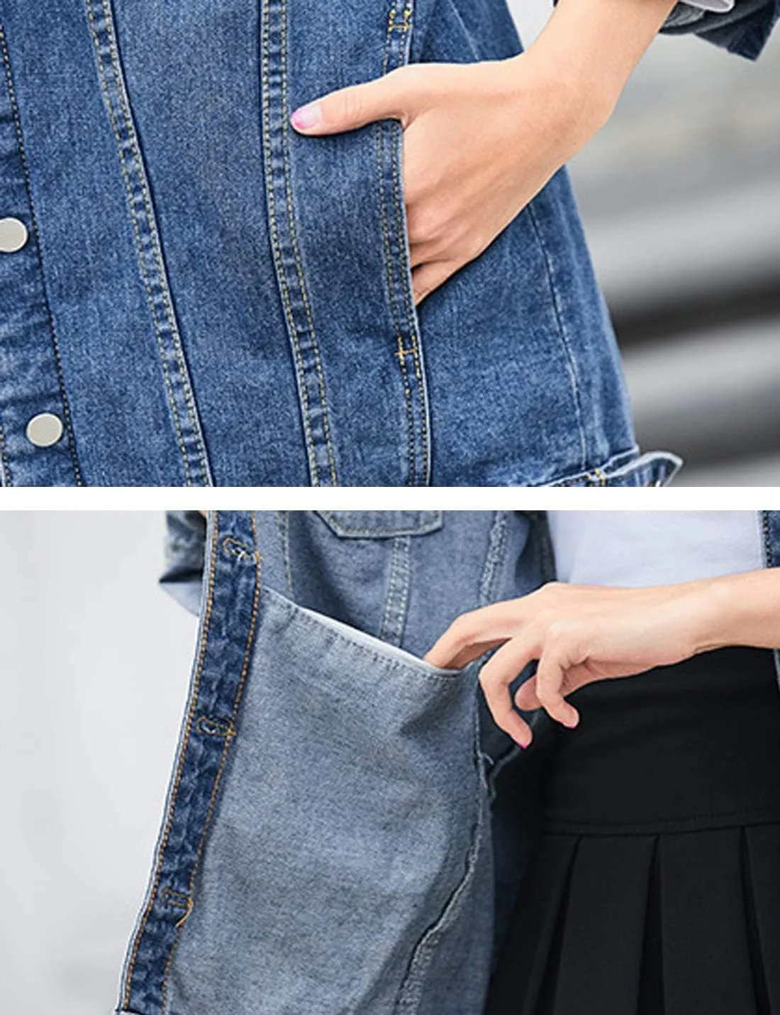 SeekMe Women's Oversized Jean Jacket Plus Size Button Down Washed Mid Long Denim Jacket