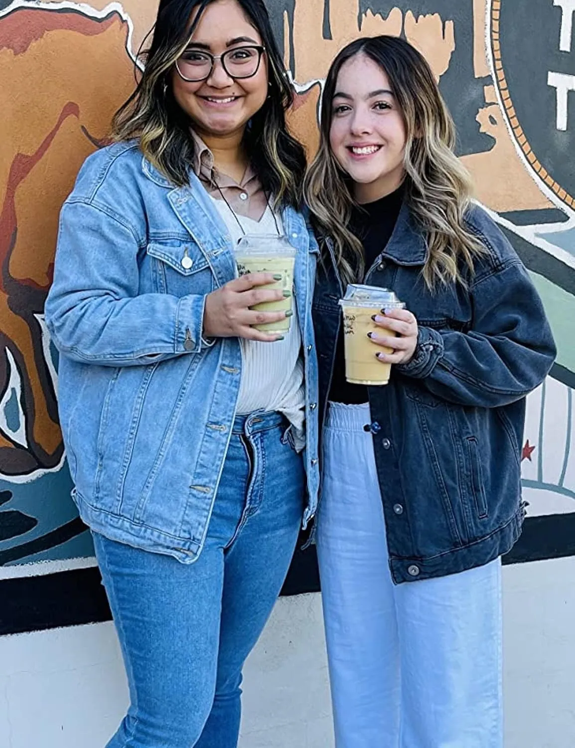 SeekMe Women's Oversized Jean Jacket Plus Size Button Down Washed Mid Long Denim Jacket