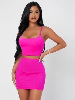 Sexy Plain Sleeveless Spaghetti Strap Women Two-Piece Outfits
