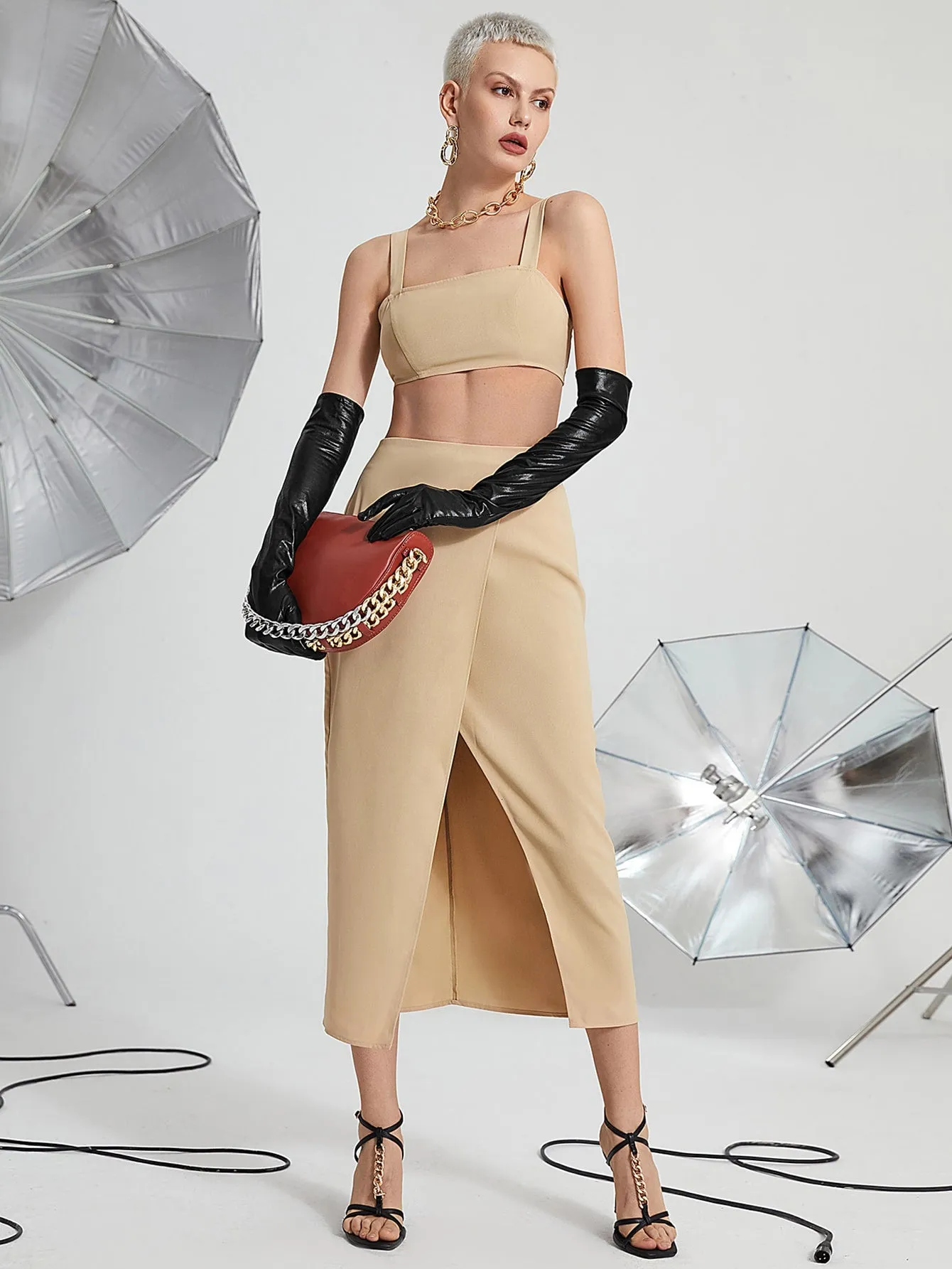 Sexy Plain Zipper Sleeveless Spaghetti Strap Women Two-Piece Outfits