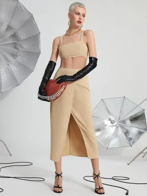 Sexy Plain Zipper Sleeveless Spaghetti Strap Women Two-Piece Outfits
