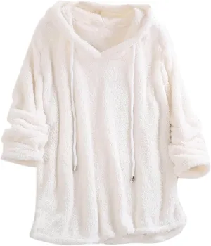 Sherpa Hoodies for Women Oversized Long Sleeve Fuzzy Fleece Sweatshirt Winter Warm Pullover Sweater Pajama Tops