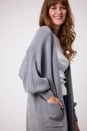 Shine On Label Wyatt Cable Knit Cardigan  Grey Marl