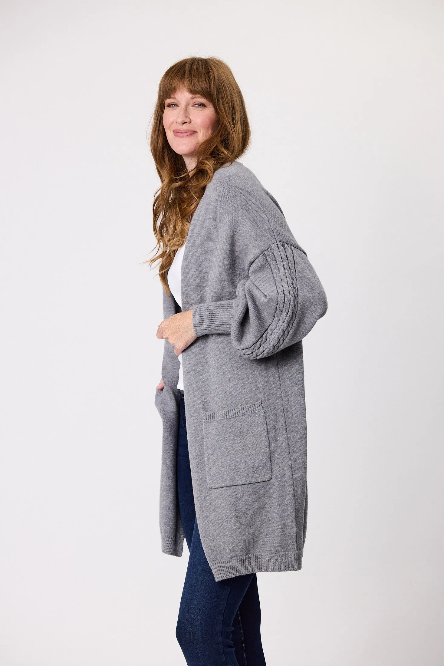 Shine On Label Wyatt Cable Knit Cardigan  Grey Marl