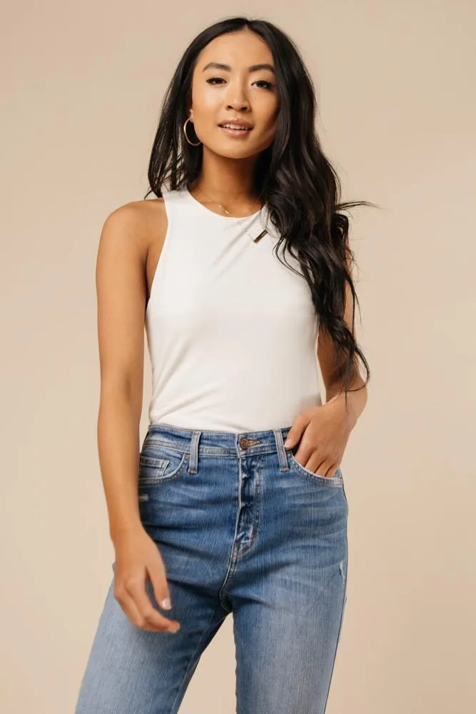 Sleek Jersey Solid Tank in Ivory