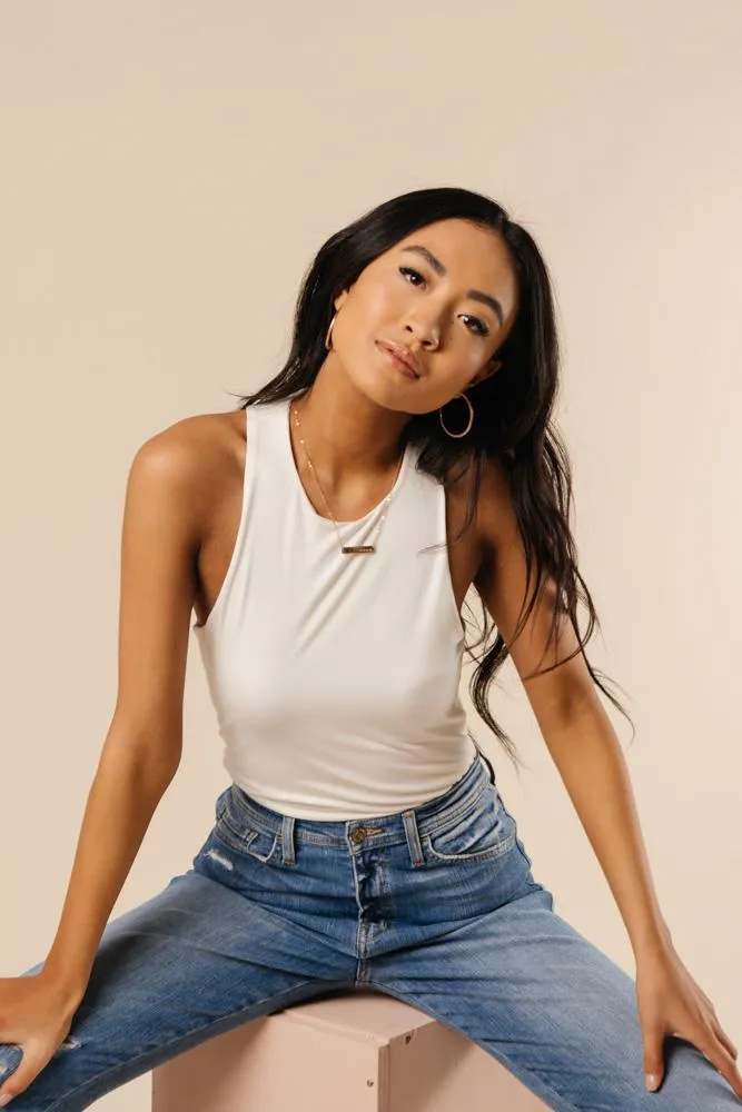Sleek Jersey Solid Tank in Ivory