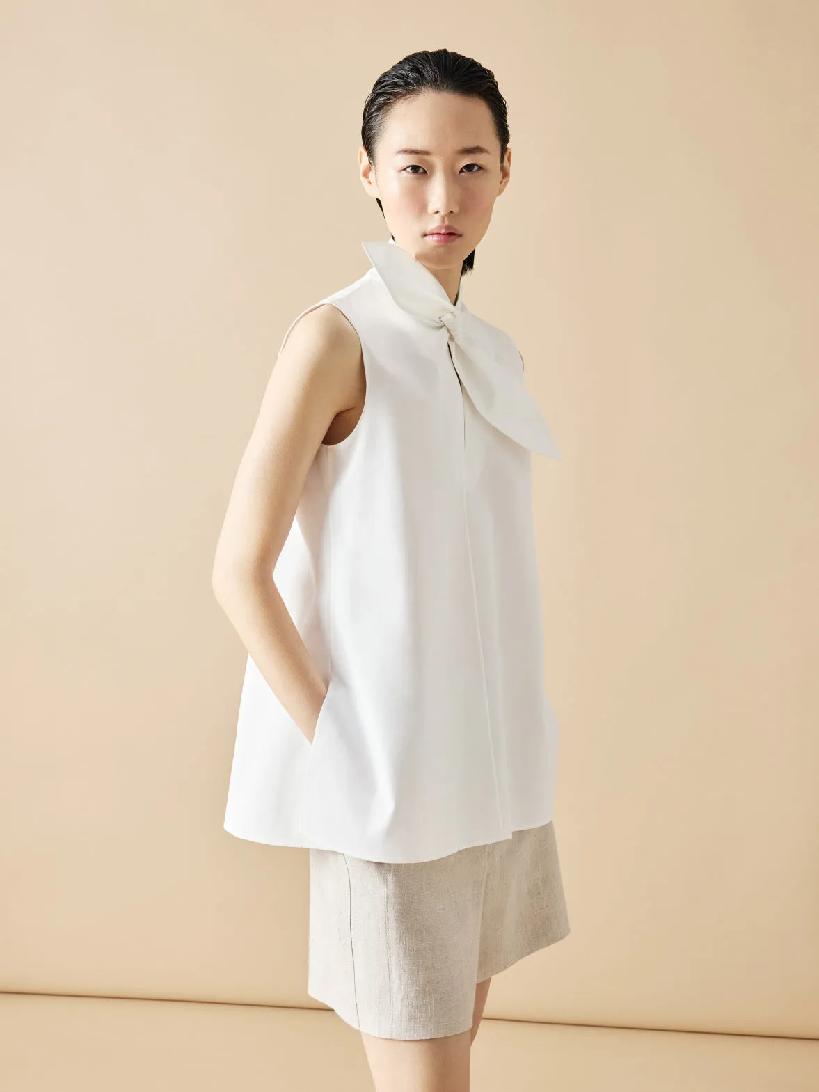 Sleeveless Cotton Tie Knot Blouse