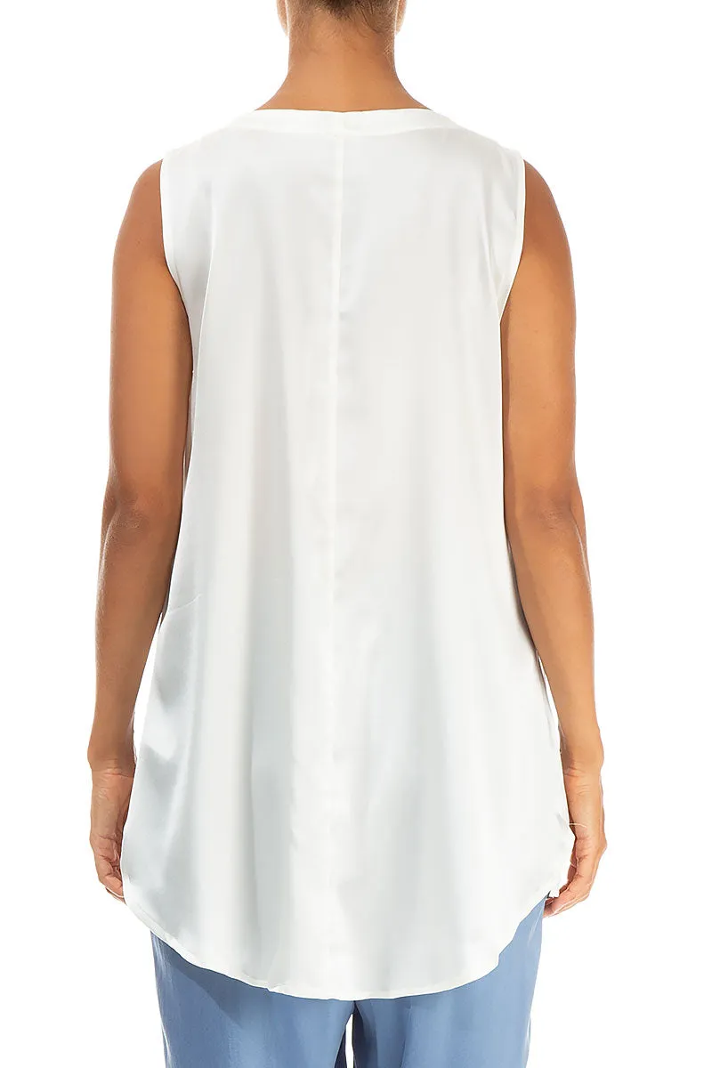 Sleeveless White Silk Top