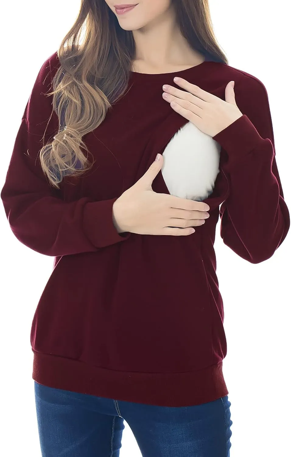 Smallshow Fleece Maternity Nursing Sweatshirt Long Sleeve Breastfeeding Tops
