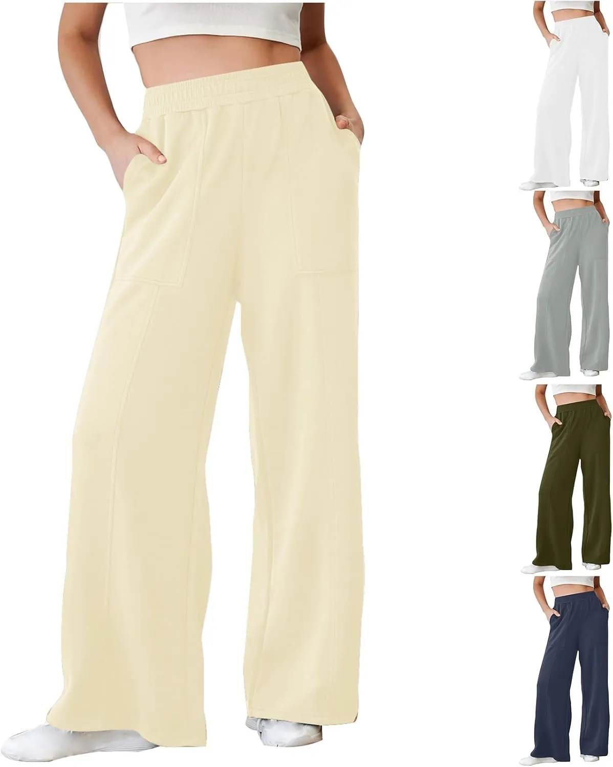 SMIDOW Womens High Waisted Wide Leg Palazzo Pants Trendy Fall Fashion Warm Fleece Sweatpants Workout Long Lounge Trousers