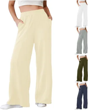 SMIDOW Womens High Waisted Wide Leg Palazzo Pants Trendy Fall Fashion Warm Fleece Sweatpants Workout Long Lounge Trousers