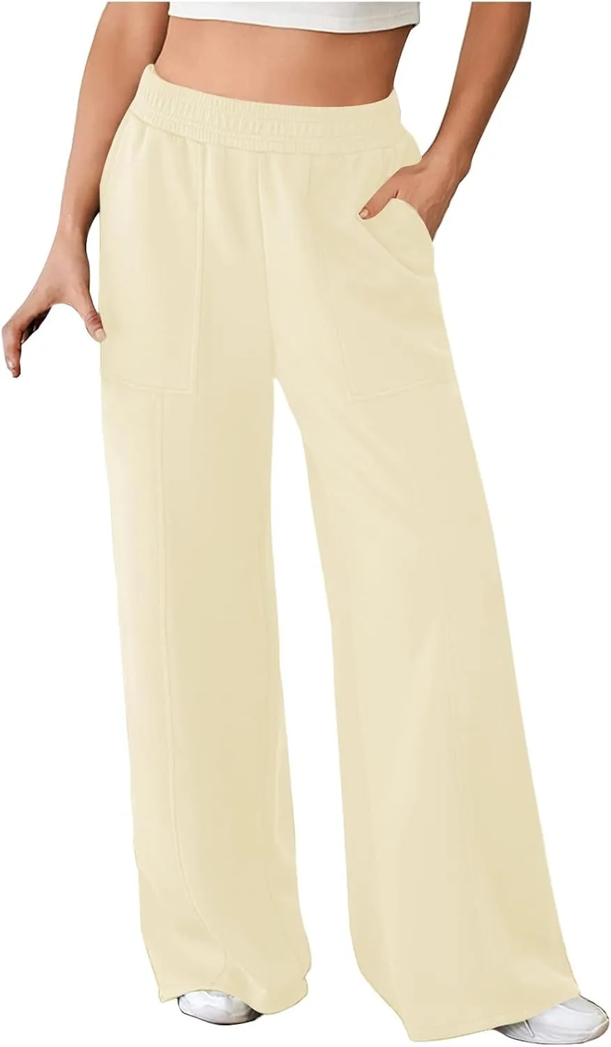 SMIDOW Womens High Waisted Wide Leg Palazzo Pants Trendy Fall Fashion Warm Fleece Sweatpants Workout Long Lounge Trousers