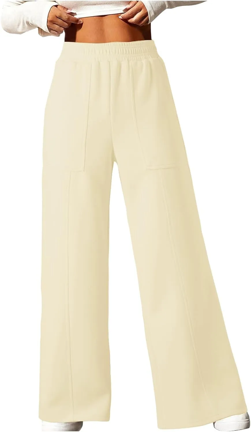 SMIDOW Womens High Waisted Wide Leg Palazzo Pants Trendy Fall Fashion Warm Fleece Sweatpants Workout Long Lounge Trousers
