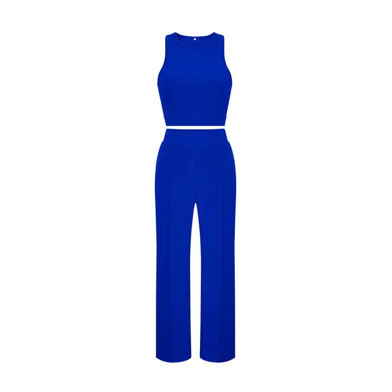 Solid Color Sleeveless Crop Top & High-Rise Pants