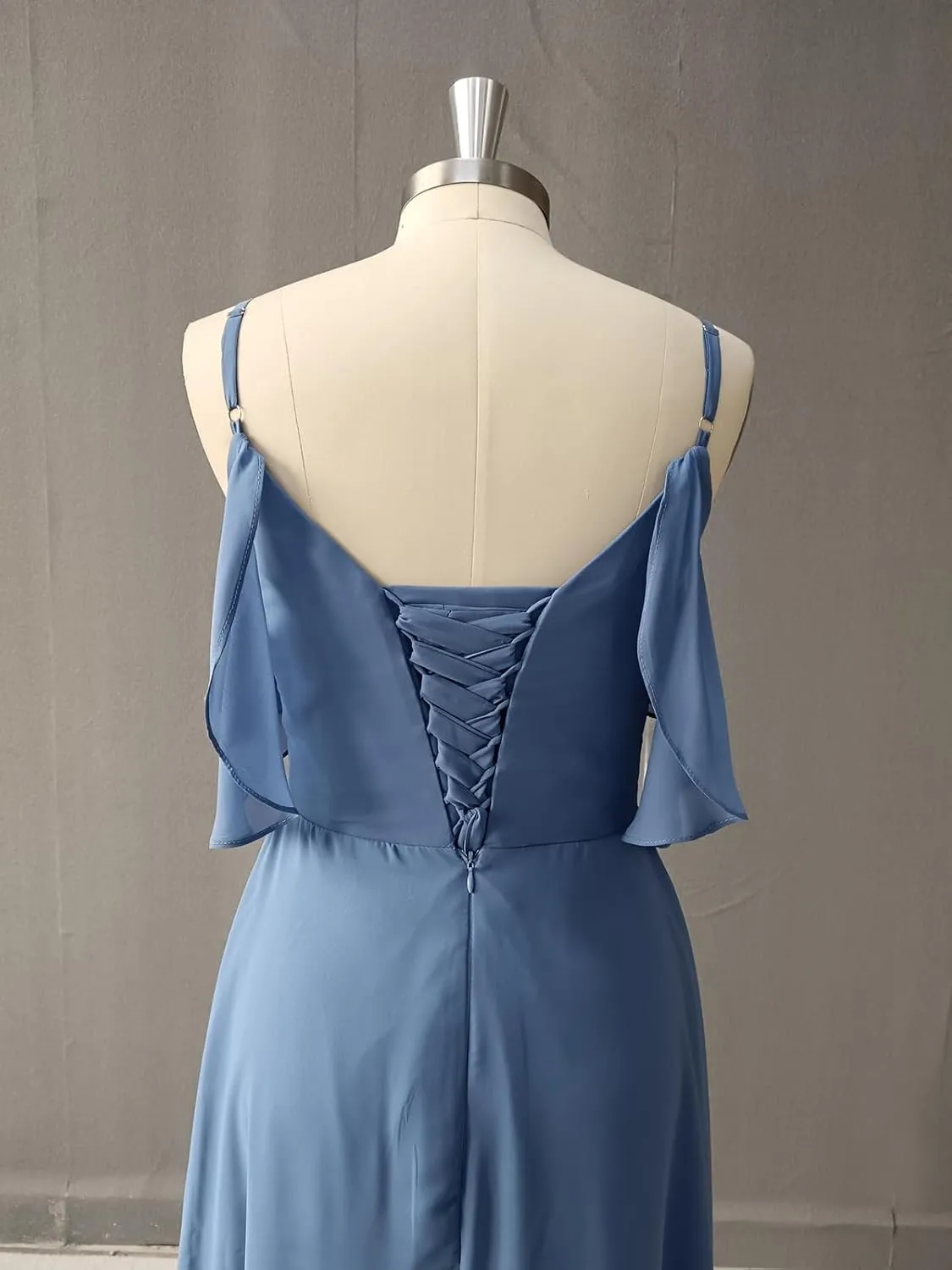 Spaghetti Straps Chiffon Bridesmaid Dresses with Slit A-Line Flowy Sleeve Cross Waist Pleated Wedding Guest Dress Long