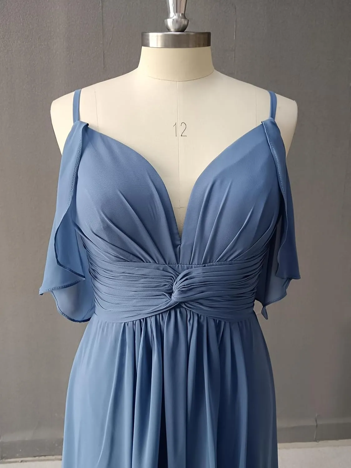 Spaghetti Straps Chiffon Bridesmaid Dresses with Slit A-Line Flowy Sleeve Cross Waist Pleated Wedding Guest Dress Long