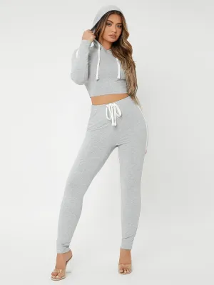 Sporty Colorblock Side Stripe Long Sleeve Hooded Women Two-Piece Outfits