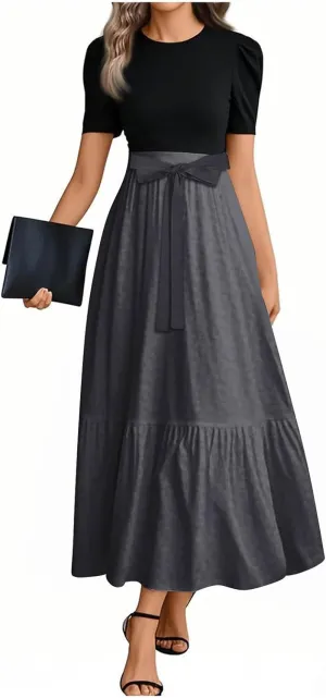 Spring Dresses for Women 2025 Women's Casual Short Sleeves Maxi Dress with High Waist Perfect for Parties and Weddings