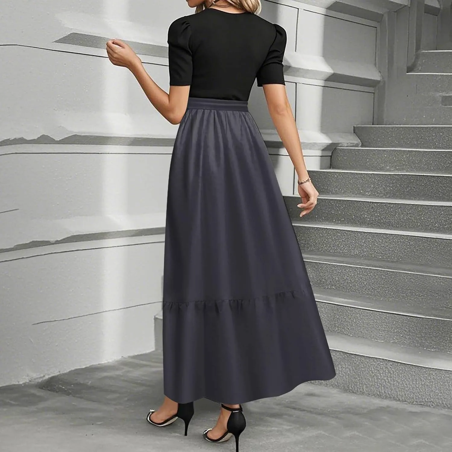Spring Dresses for Women 2025 Women's Casual Short Sleeves Maxi Dress with High Waist Perfect for Parties and Weddings