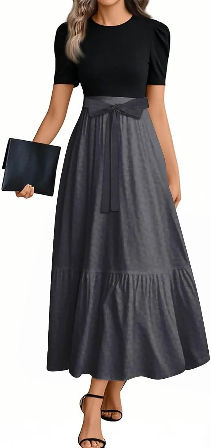Spring Dresses for Women 2025 Women's Casual Short Sleeves Maxi Dress with High Waist Perfect for Parties and Weddings