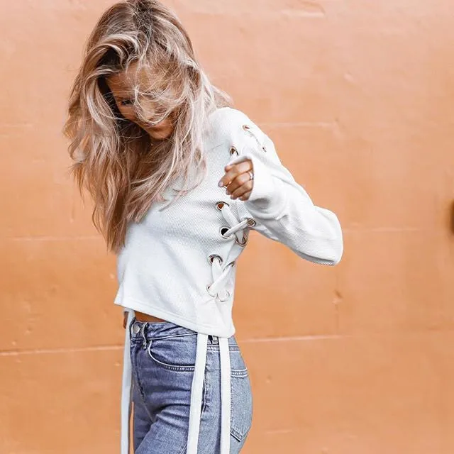 Straps Deep V-neck Pure Color Crop Pullover Sweater