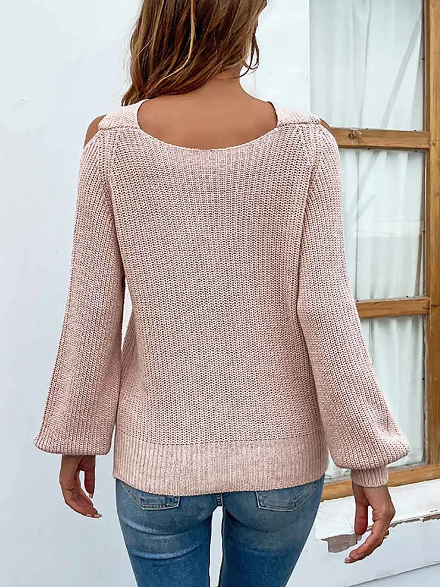 Stunncal Solid Color Crossed Hanging Shoulder Knit Sweater